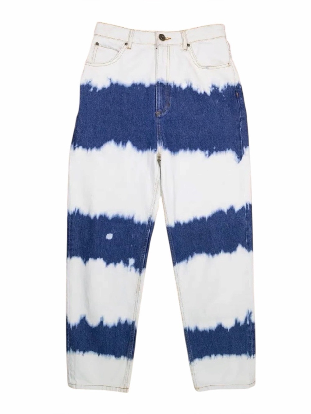 Sandro France Tie-Dye Stripe High-Waist Boyfriend Jeans in Navy and White